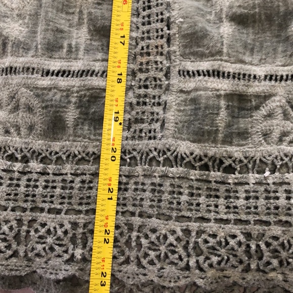 Lovely greenish gray top crochet accents by Democracy.23 inches long from back - Picture 7 of 9